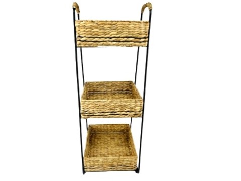 Custom-made Water Hyacinth 3-Tier Basket with Matte Metal Stand